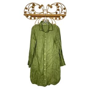 CP Shades Green linen button front shirt dress XS